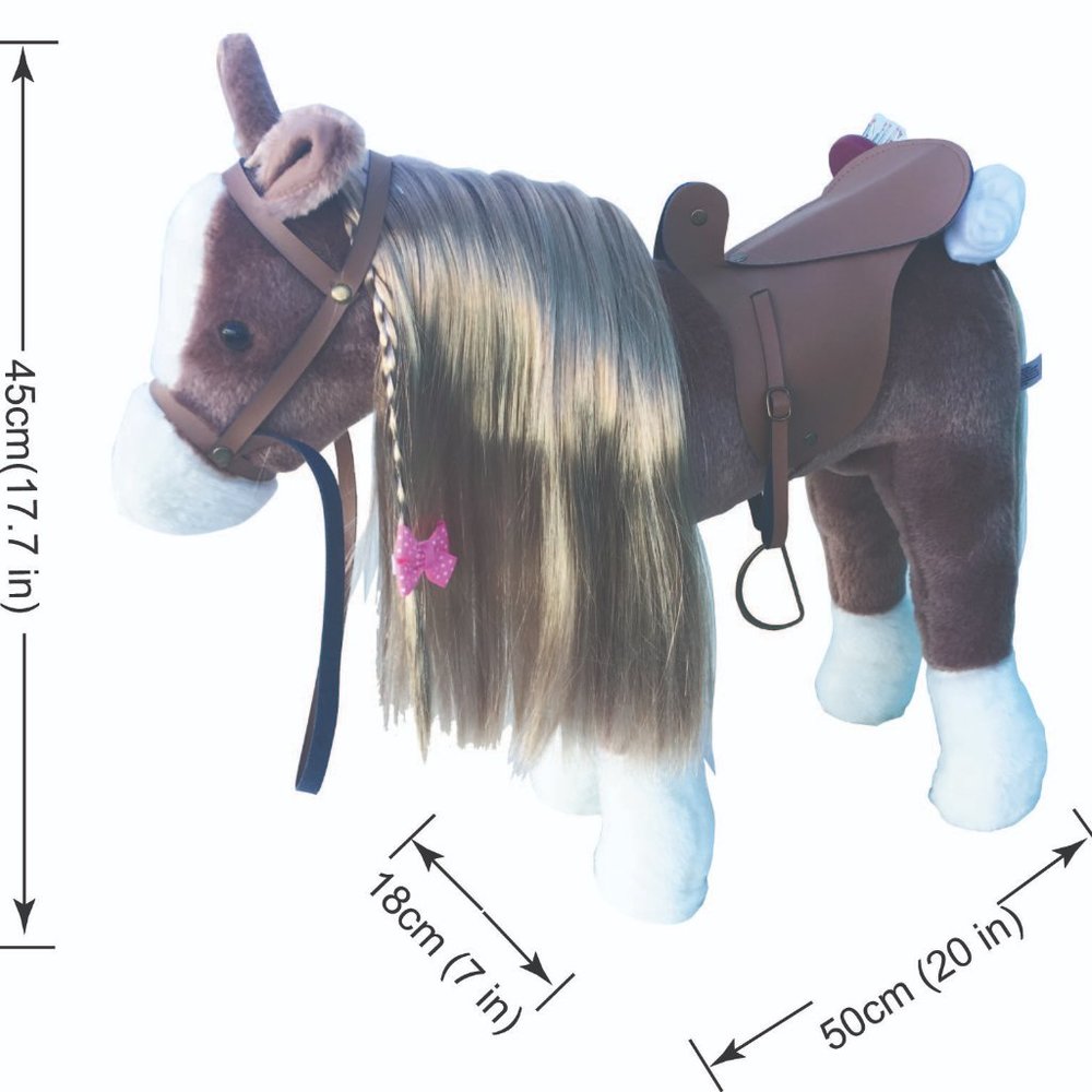 17.7" high Plush Horse Toy Stuffed Animal Toy w/Comb and Clip Prin - Picture 3 of 6